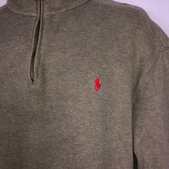 Vintage 90s Ralph Lauren Polo Mens XL Sweater Green Long Sleeve 1/4 Zip - Picture 3 of 6